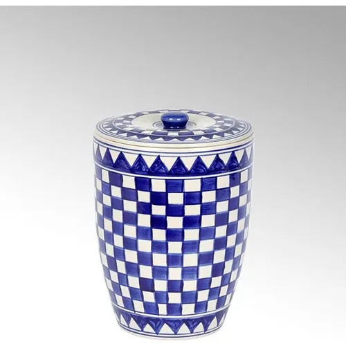 Lambert Vorratsdose Brottopf Klein mit Deckel Küchenkaro White/Blue (21cm) - Praktische Vorratsdose für Brot, mit stilvollem Küchenkaro-Design, ideal für die moderne Küche.
