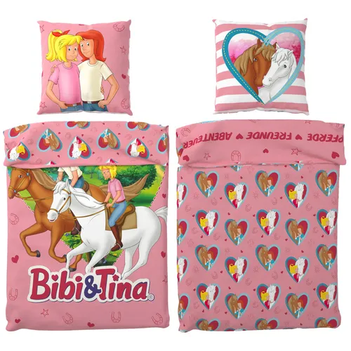 Bibi und Tina Herz Kinderbettwäsche - Bettwäsche für Kinder aus 100% Baumwolle, ÖKOTEX STANDARD 100, allergikergeeignet und waschbar bis 60°C - ideal für Kinderzimmer und vier Jahreszeiten.