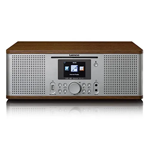 Lenco DIR-270 Internetradio mit DAB+ - CD/MP3-Player - Bluetooth - Spotify Connect - Wi-Fi - 2,8“ Farbdisplay - AUX - Weckfunktion - 2 x 10 Watt RMS - Fernbedienung - Holz/Silber