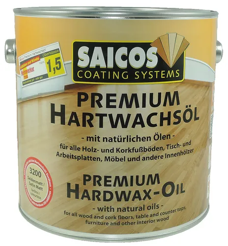 SAICOS Premium Hartwachsöl - Matt farblos 2,5L - Lacke für Holz & Kork, schnell trocknend für eine komplette Beschichtung an einem Tag, ideal für Innenräume.