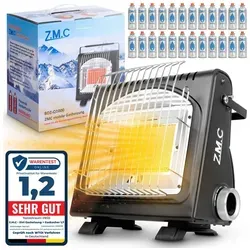 ZMC Heizstrahler 2in1 - Tragbare Camping Gasheizung 1,7KW - Heizstrahler für Camping und Terrasse, kombiniert Gaskocher und Heizung in einem Gerät. Ideal für kalte Nächte im Freien, inklusive Piezozündung und 24 Gaskartuschen.