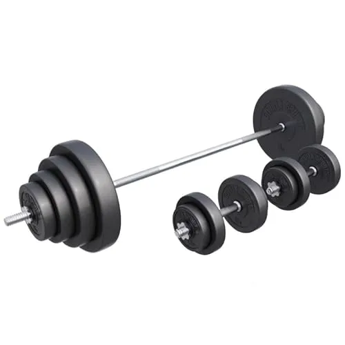 GORILLA SPORTS Hantel-Set mit 170cm Langhantelstange und 2 Kurzhantelstangen - Hantelset aus robustem Kunststoff, ideal für individuelles Training mit bis zu 130 kg, langlebig und bodenschonend für ein hygienisches Workout.