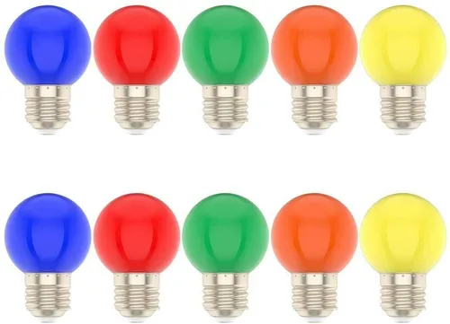 10er Pack bunte LED Glühbirnen E27 1W für Feste - Set aus 10 farbigen LED Glühbirnen für stimmungsvolle Beleuchtung bei Partys und Feiern. Energieeffizient und ideal für kreative Lichtgestaltungen.