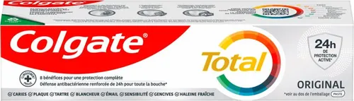 Colgate Zahnpasta Total Original 75ml – 12 Stunden proaktiver Zahnschutz - Zahnpasta für gesunde Zähne und frischen Atem – bietet 12 Stunden Schutz vor Plaque, Karies und Mundgeruch, ideal für die tägliche Mundpflege.