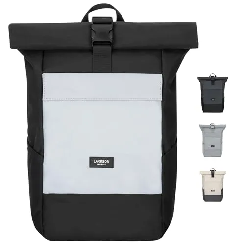 LARKSON Cityrucksack No 4 Reflective Laptop Rolltop - Wasserabweisender Rucksack für Damen und Herren mit reflektierendem Obermaterial für bessere Sichtbarkeit. Ideal für Reisen, Uni und Freizeit, mit gepolstertem Laptopfach und durchdachtem Design.