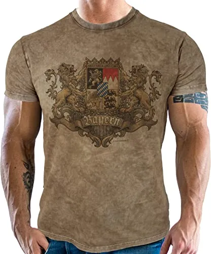 LOBO NEGRO® Trachtenshirt: Königliches Wappen im Retro Look - Print-Shirts für echte Bayern-Fans, perfekt für Bierzelt und Volksfest, ein Must-Have für das Münchner Oktoberfest.