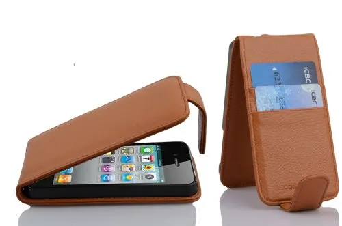 Cadorabo Hülle für Apple iPhone 4 / iPhone 4S in Zimt BRAUN - Handyhülle im Flip Design mit Kartenfach - Case Cover Schutzhülle Etui Tasche Book Klapp Style
