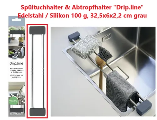 Brainstream Spülbecken-Organizer drip.line A005460 - Multifunktionaler Abtropfhelfer aus Edelstahl & Silikon, ausziehbar für jede Spüle, ideal für Lappen und Schwämme.