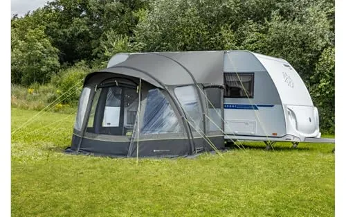 BERGER Garda Air 4-Season Wohnwagen Vorzelt - Aufblasbares Zelt mit 7,5 m² Innenfläche, wetterfest und schnell aufzubauen. Ideal für Wohnwagen mit Anbauhöhe 235-250 cm, inklusive Moskitonetz und Organizer für zusätzlichen Komfort.