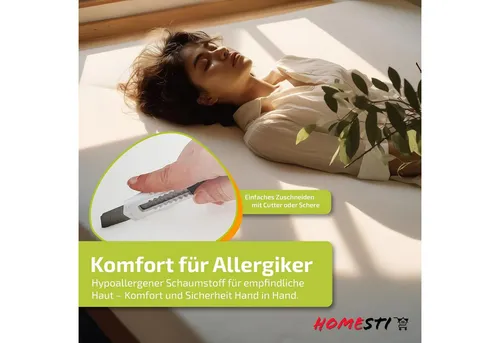 homesti Polsterauflage 120 x 60 x 6 cm - Zuschneidbare Schaumstoffplatte - Auflagen für vielseitige Verwendung, ideal zum Zuschneiden für Hobby, Sport und Beruf. Antiallergischer Schaumkern bietet optimalen Komfort für Matratzenauflagen, Möbelrestaurierung oder Haustierbetten.