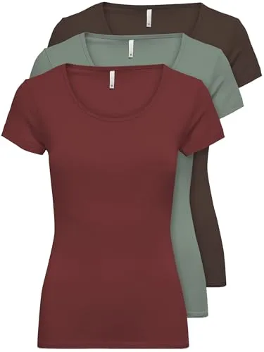 ONLY 3er Pack Damen T-Shirt 15209153 Farb Mix 9-XS - T-Shirts für Damen, klassisch geschnitten mit hochwertigem Baumwoll-Elastan-Mix für optimalen Tragekomfort und Vielseitigkeit für jeden Anlass.