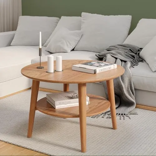 skølm Couchtisch rund Mjölnir aus Eiche Massivholz - Beistelltisch fürs Wohnzimmer, skandinavisches Design aus hochwertigem Eichenholz, bietet Platz für Getränke und Dekoration mit zusätzlicher Ablagefläche.