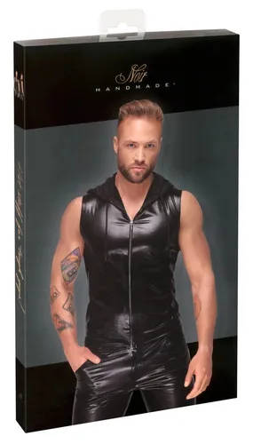 Noir Shirt, Schwarz, M - Leder & Latex Shirt für Männer, ärmelloses Design mit 2-Wege Reißverschluss und elastischem Powernet für optimalen Tragekomfort.