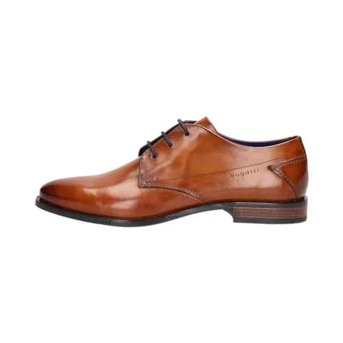 bugatti Herren Businessschuhe - Elegante Schnürer in Cognac - Herren-Schnürhalbschuhe mit weit geschnittenem Design und Schnürsenkeln, ideal für den Business-Alltag.