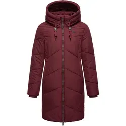 Ragwear Wasserdichter Damen Wintermantel Novista in Wine Red, Größe XL - Funktionsjacken: Langer Steppmantel mit wasserdichtem Obermaterial (11.000 mm) und warmen Fleece-Taschen - ideal für kalte Wintertage.