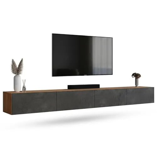 TV Board WEST Gold Eiche / Schwarz Charcoal 280 cm - Stylisches TV-Board aus Gold Eiche und Schwarz Charcoal, flexibel freistehend oder wandmontiert, mit hochwertigem Soft-Close-System für leises Schließen.