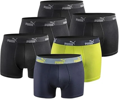 PUMA Herren Boxershort Limited Statement Edition 6er Pack - Schwarz-Blau-Limette - Größe M - 6er Pack PUMA Boxershorts aus atmungsaktivem Material. Elastischer Komfortbund für perfekten Sitz ohne Druckgefühl, ideal für Alltag und Sport. Pflegeleicht und formstabil für langanhaltenden Tragekomfort.
