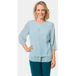 GOLDNER Kurzarmbluse Luftige Chiffonbluse mit Pailletten blau 44