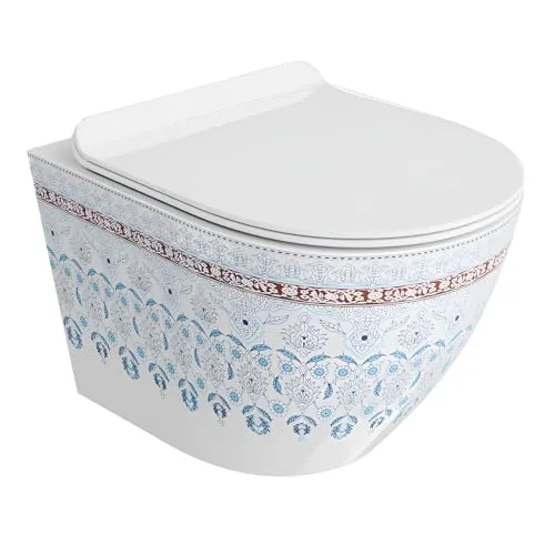 LAVITA Wand-WC Sofi Slim Folklor - Sanitäranlagen & Zubehör mit elegantem, spülrandlosem Design für einfache Reinigung und hygienische Nutzung. Der Soft-Close WC-Sitz sorgt für zusätzlichen Komfort.