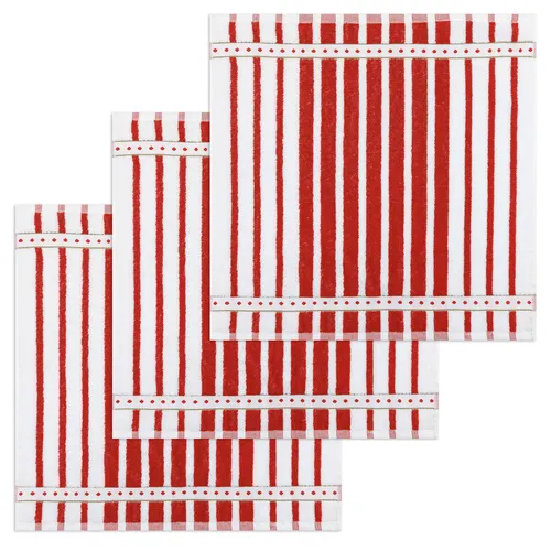 KRACHT 3er Pack Frottee Küchenhandtücher Blockstreifen ca.50x50cm Baumwolle rot