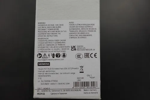 Siemens 3LD2254-0TK53 SENTRON Not-Aus-Schalter 3-polig - Sonstiges Automations Equipment, zuverlässiger Haupt- und Not-Aus-Schalter mit IP65 Schutzart für sichere Abschaltung in Industrieanwendungen.