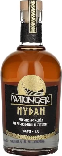 Wikinger Nydam Honiglikör 0,5L - Einzigartiger Genuss aus der Wikingerzeit - Likör & Kräuterschnaps mit intensivem Honigaroma, ideal für Cocktails oder pur. Hergestellt aus erlesenem Blütenhonig, begeistert er durch seine milde Süße und feine Gewürznote.