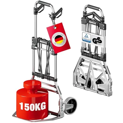 ATHLON TOOLS Schwerlast-Sackkarre klappbar 150 kg - Aluminium - Sackkarren für mühelosen Transport von Lasten bis 150 kg, leicht und stabil, mit großen, leise rollenden Rädern und platzsparendem Klappmechanismus.