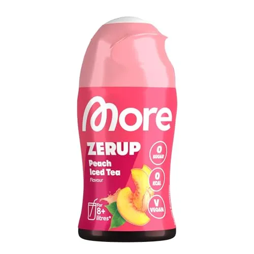 MORE Zerup Peach Iced Tea, 65 ml - Zuckerfreier Sirup mit echten Fruchtextrakten, ergibt bis zu 8 l Fertiggetränk. Hochkonzentriert und praktisch für unterwegs – für fruchtigen Genuss ohne Kalorien!