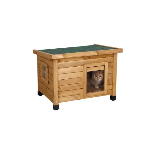 Kerbl Katzenhaus Rustica - Wetterfestes Holzhaus mit Schwingtüre, ideal für Freigänger und gemütliche Rückzugsorte für bis zu zwei Katzen