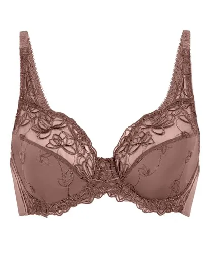 Hunkemöller Unwattierter Bügel-BH Diva - Peppercorn - 85E - Eleganter unwattierter Bügel-BH aus undurchsichtigem Stoff mit floralem Muster und semitransparenter Spitze. Ideal für jeden Tag, kombiniert mit dem passenden Diva-Slip für einen harmonischen Look.
