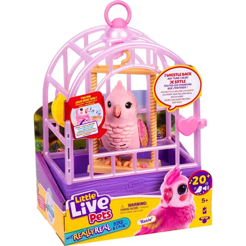 Little Live Pets My Really Real Bird & Cage – Rosie - Interaktives Baby- & Kleinkindspielzeug mit über 20 Geräuschen und Reaktionen, realistische Vogelgeräusche und Aufnahmefunktion für personalisierte Interaktionen.
