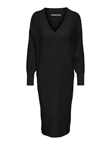 ONLY Strickkleid in Schwarz - XS - Elegantes Kleid mit V-Ausschnitt, ideal für jeden Anlass. Der Rippstrick sorgt für eine perfekte Passform und einen modernen Look.
