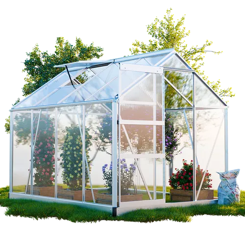 GARMIO® Gewächshaus Neapel 250x190cm - Garten-Zubehör mit 4,75m² Fläche, inklusive Fundament und 2 Dachfenstern für optimale Belüftung – ideal für die ganzjährige Pflanzenaufzucht.