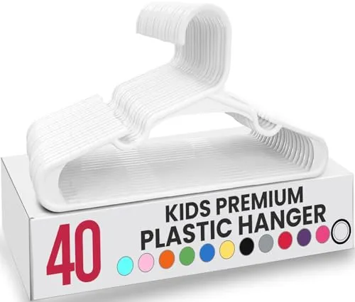 Utopia Home Packung mit 40 Kinderkleiderbügeln - 11,5“ Baby- und Kinderkleiderbügel aus Kunststoff für den Kleiderschrank, Für den täglichen Gebrauch, weiß