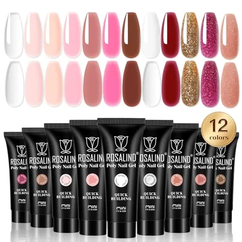 ROSALIND Poligel für Nägel Quick Extension Building Poly Nail Gel 10ml, 12 Farben UV LED Poly Nagelgel, Gel Nail Art Nail Konstruktion Gel Set für Anfänger, Profesionelle Salon