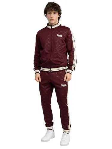 Lonsdale Herren Trainingsanzug ASHWELL in Oxblood/Ecru - Stylischer Slim Fit Jogginganzug mit hochwertigem Mischgewebe, praktischen Reißverschlusstaschen und auffälligen Logo-Details für einen modernen Look.