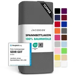 Jacobson Spannbettlaken TOPPER aus 100% Baumwolle, Jersey Bettlaken 160 g/m2, Spannbetttuch mit Gummizug, pflegeleicht & viele Farben grau 120 - 130 cm x 200 cm