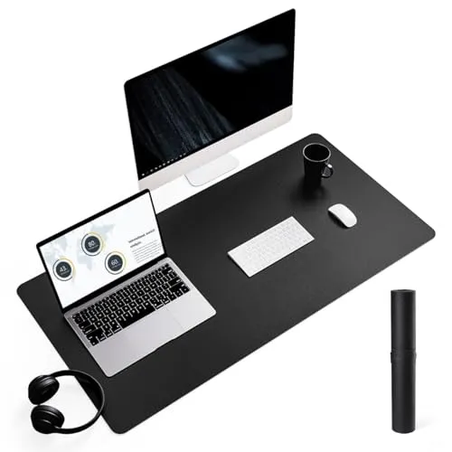 YSAGi Schreibtischunterlage, Mauspad mit Leder und Rutchfeste Wildleder, Multifunktionales Office Mousepad Laptop Schreibunterlage, Tisch-Schutz Unterlage für Büro/Home-Office (Schwarz, 90x43cm)