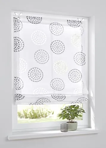 Kutti Raffrollo Bella, halbtransparent mit Hakenaufhängung - Raffrollo in Weiß/Grau, freihängend und ohne Bohren, bietet flexible Lichtregulierung und stilvolles Design für jedes Fenster.