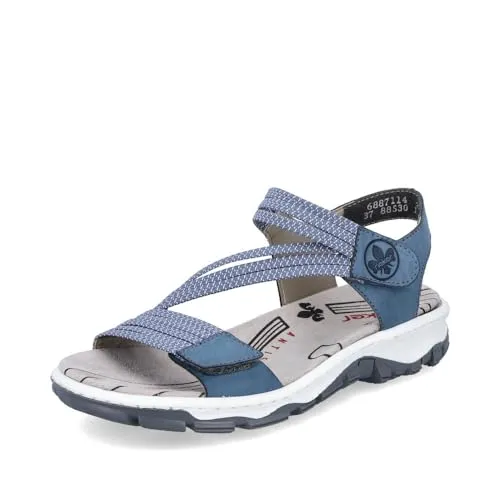 Rieker Trekkingsandalen 68871 blau Damen, Größe Euro (US): 37 (6) - Wanderschuhe mit robusten, griffigen Sohlen für optimalen Halt. Breite Riemen und Klettverschluss garantieren einfachen Einstieg und perfekten Sitz für jedes Freizeitabenteuer.