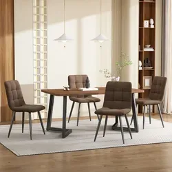 Flieks 5-tlg. Essgruppe mit Esstisch und 4 Stühlen in Walnussfarbe - Moderne 5-tlg. Essgruppe mit einem stilvollen Esstisch und 4 bequemen Samt-Stühlen. Ideal für Küche, Esszimmer oder Balkon. Robuste Metallbeine und kratzfeste Tischplatte sorgen für Langlebigkeit und Komfort.