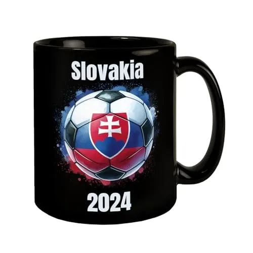Fußball Slowakei Flagge Tasse in Schwarz EM 2024 Sportbegeisterte Ball Landesfarben Nationalflagge Für Fans Fußballspiele