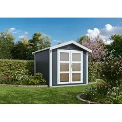 Gartenhaus KONIFERA "Spica" - Modernes Design in Grau - Gartenhäuser: Robustes Holzhaus mit Doppelflügeltür, ideal für Gartenprojekte und Lagerung. Selbstmontage mit einfacher Anleitung.