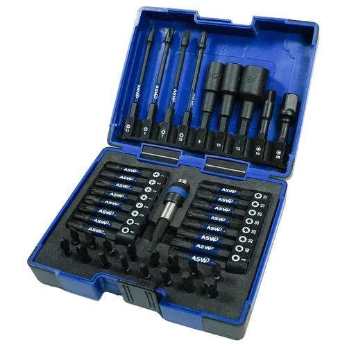 asw IMPACT Bit Satz 42tlg - Hochwertiges Premium Sortiment - Schraubenschlüssel mit neu entwickelten HPI Torx Bits für höchste Ansprüche. Robust und langlebig, ideal für den harten Einsatz mit Impact-Maschinen.