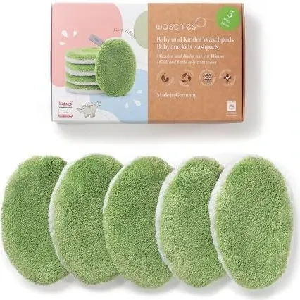waschies KIDS Waschpads für Babys und Kinder, 5er Set Grün - Bettdecken: Sanfte Reinigung nur mit Wasser, hypoallergen und wiederverwendbar – ideal für empfindliche Kinderhaut und perfekt für Eltern.