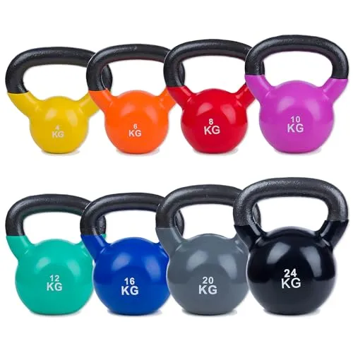 Sport-Thieme Kettlebell Vinyl 8 kg - Kettlebell aus Gusseisen mit schützender Vinylummantelung, ideal für effektives Training von Ausdauer, Koordination und Beweglichkeit – perfekt für Indoor und Outdoor!