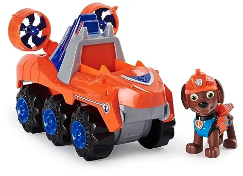 PAW PATROL Dino Rescue Zumas Basis Fahrzeug - Mit Rückzieh-Mechanismus, inklusive Hundefigur und Überraschungs-Dino, Spielspaß für Kinder ab 3 Jahren