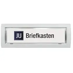 JU Namensschildtaster 21-113, grau - Praktischer Klingeltaster - Klingeltaster 21-113 aus grauem Kunststoff mit Mikroschalter und individuellem Namensschild. Ideal für den Außenbereich, IP40 Schutz und vielseitige Anwendung bei Temperaturen von -20°C bis +60°C.