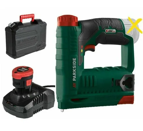 Parkside Akku-Tacker PAT 12 mit Akku und Ladegerät - Akku-Tacker für kabelloses Arbeiten, ideal für Heimwerkerprojekte und einfache Handhabung.
