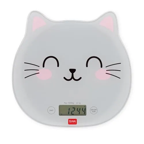 Legami - Digitale Küchenwaage, Kitchen Scale, Kitty, 7 Maßeinheiten, Touch-Tasten ON/TARE und UNIT, max. 5 kg